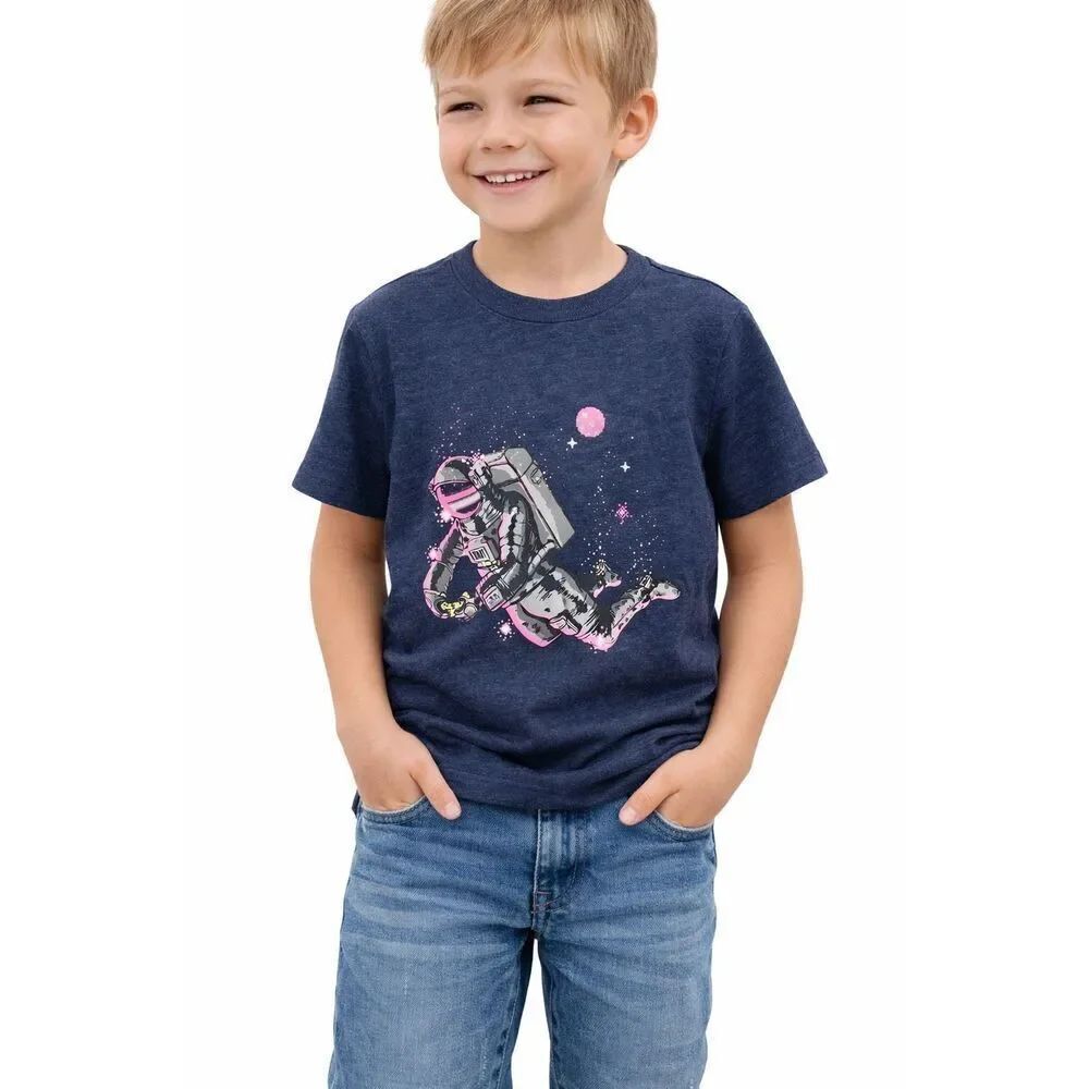 Cat & Jack Boys Astronaut Graphic T Shirt Navy Space Tee Size Small 6 7